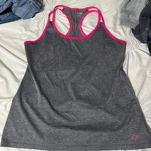 grey and pink athletic tank